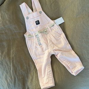 NWT baby B’gosh Pink Striped Overalls with Gold Belt - 6 months